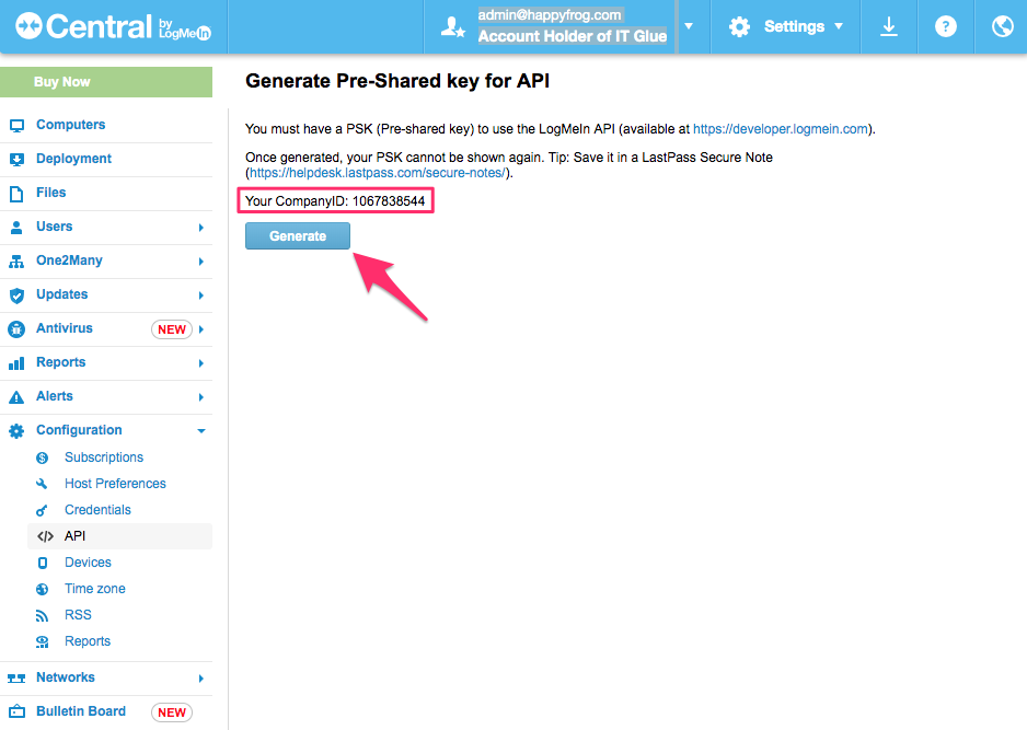 Integrating with LogMeIn Central