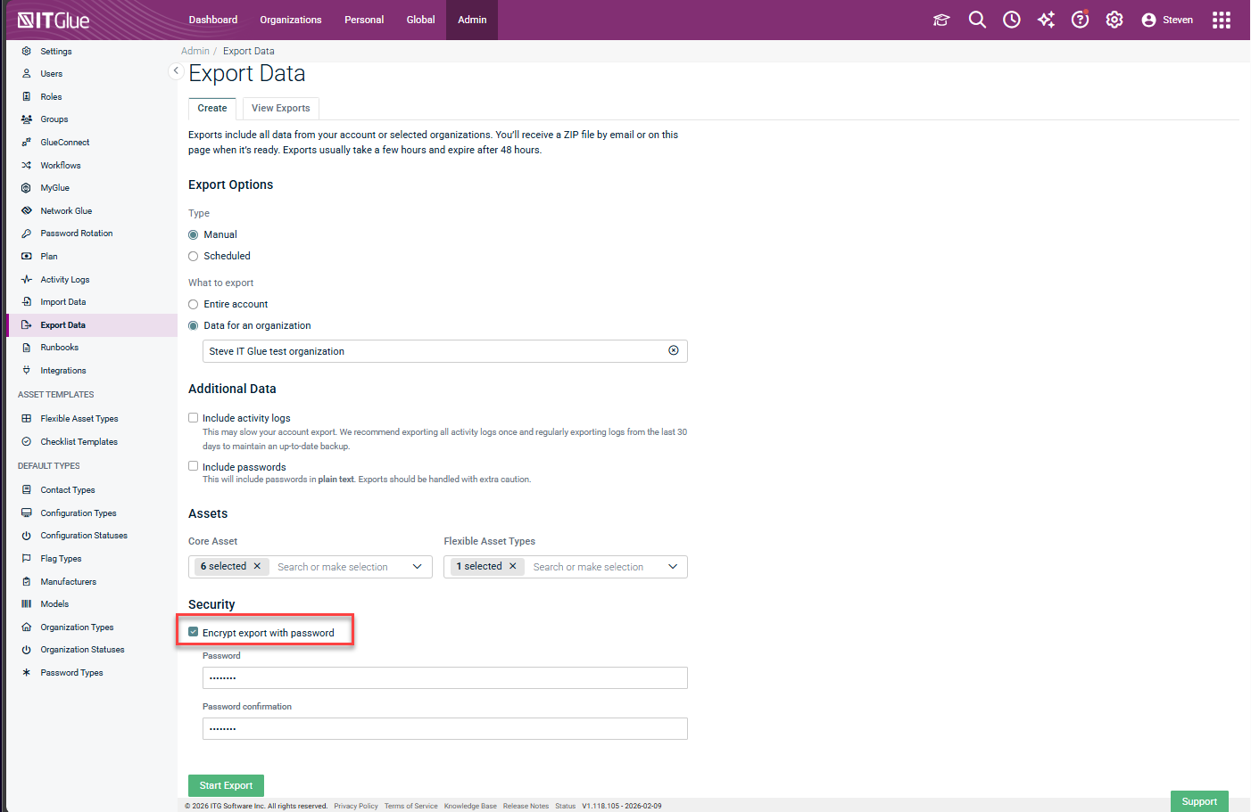 Exporting and backing up account data